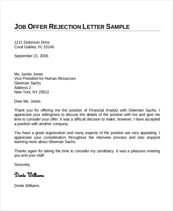 FREE 7 Sample Job Fer Letter Templates In MS Word