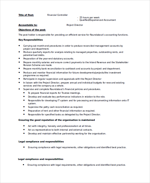 Financial Controller Job Description