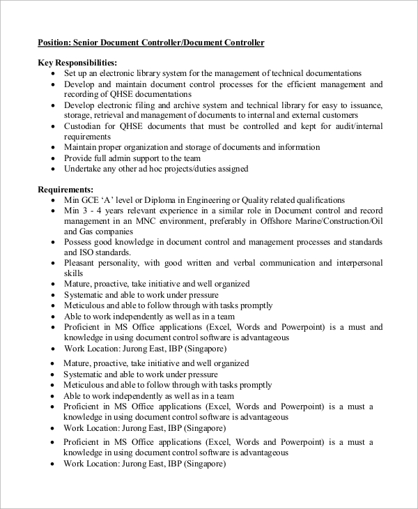 FREE 9+ Sample Controller Job Descriptions in MS Word PDF