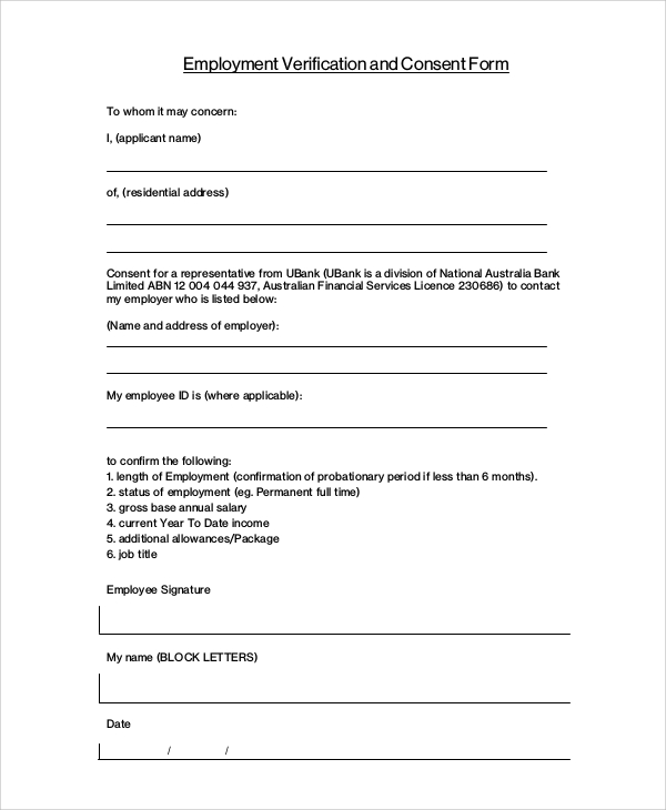 employment verification and consent form