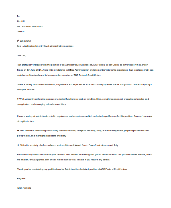 Free 6 Sample Administrative Assistant Cover Letter Templates In Ms Word Pdf