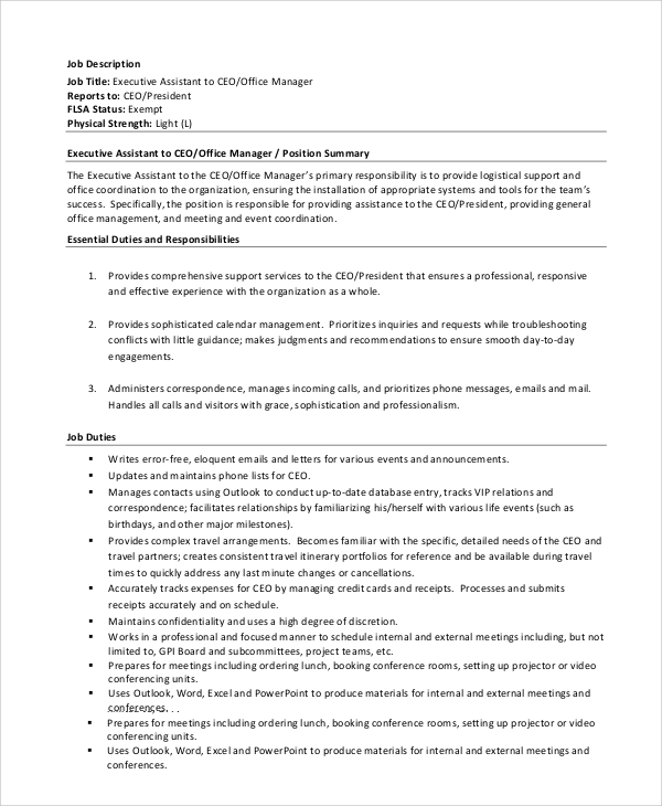 FREE 8+ Sample CEO Job Description Templates in PDF | MS Word