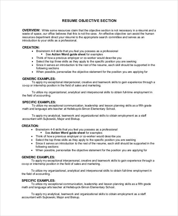 Free 7 Sample Resume Objective Examples In Pdf