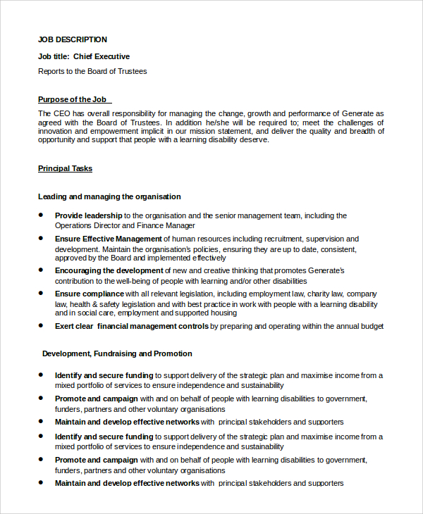 FREE 8+ Sample CEO Job Description Templates in PDF MS Word