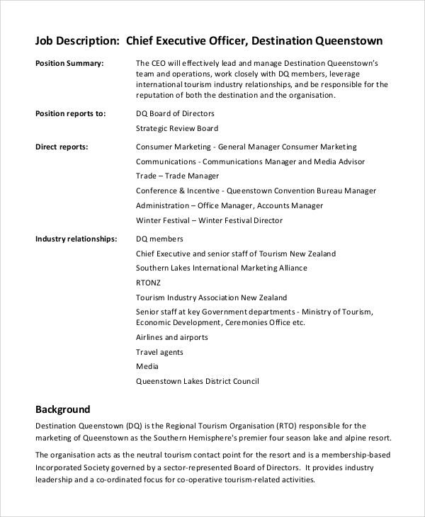 Ceo Job Description Resume