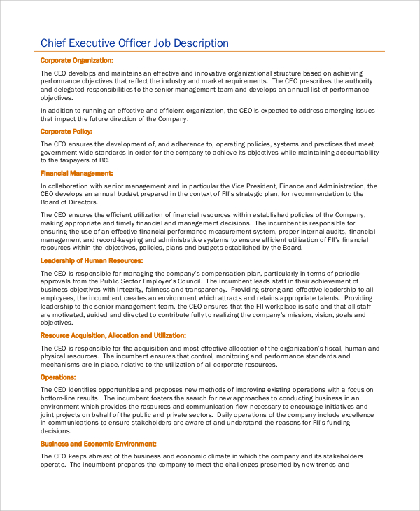 Executive Assistant To Chief Executive Officer Job Description : The Job Description for the Chief Executive Officer of a ... : Being an executive assistant is responsible for schedule management, office management, communication liaison, information preparation, company records management, data analysis, and representing the executive to others.