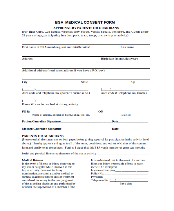 bsa medical consent form