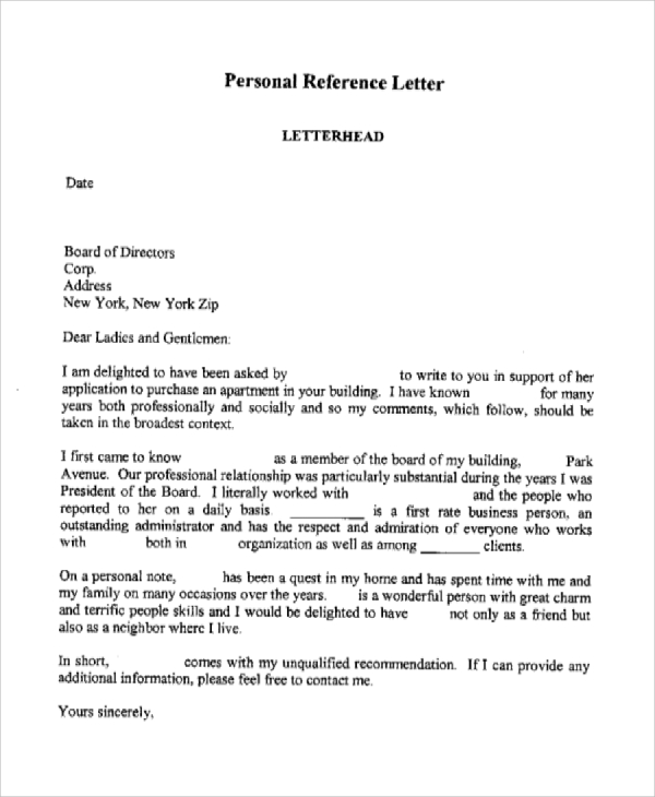 personal reference letter for a friend