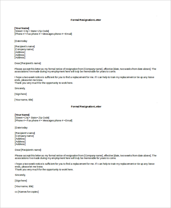 Two Weeks Notice Template Word DocTemplates