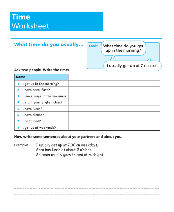 printable time worksheet