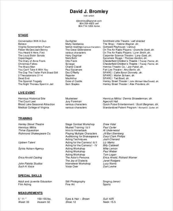 acting resume format1