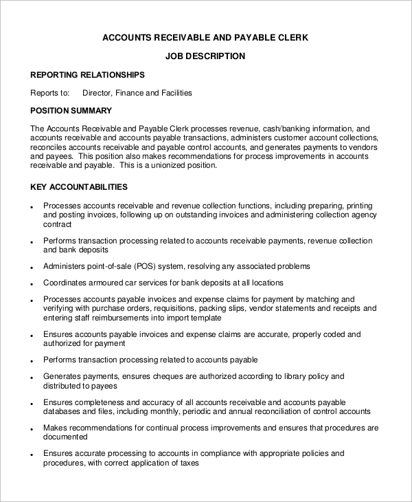 FREE 9+ Sample Accounts Payable Job Description Templates in MS Word PDF