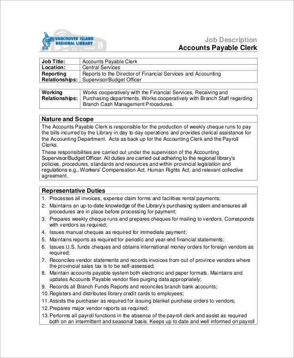 Job descriptions accounts payable clerk