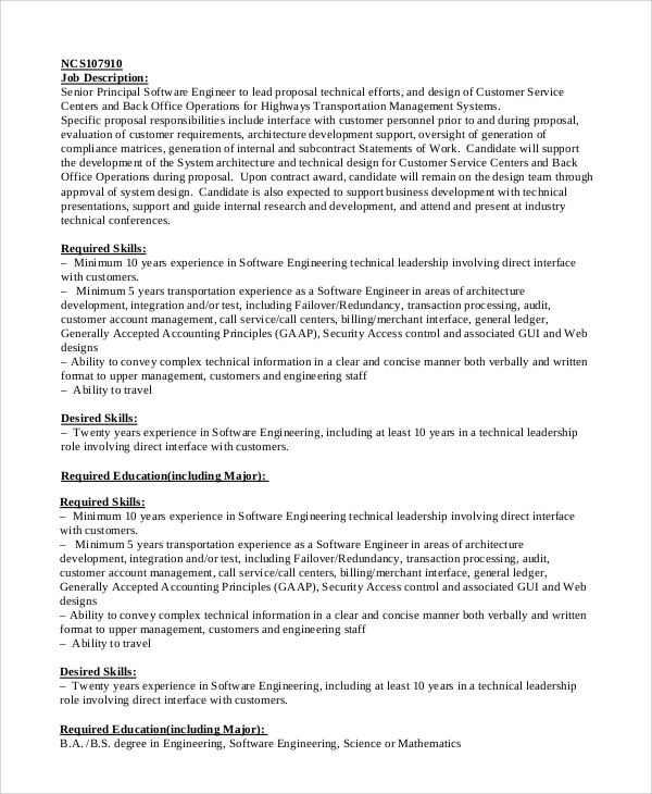 principal software engineer job description