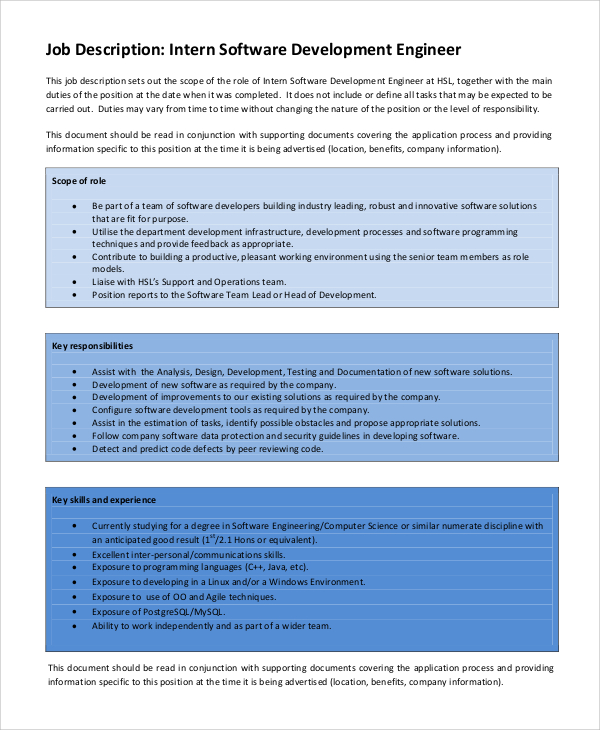 Sample Software  Engineer  Job  Description  8 Examples in PDF