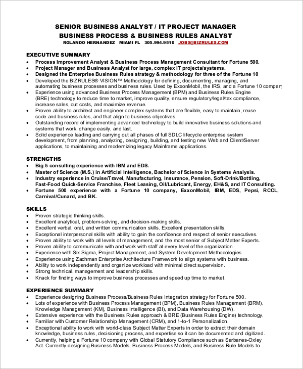 project manager resume template free