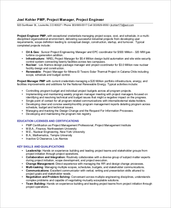project management professional resume