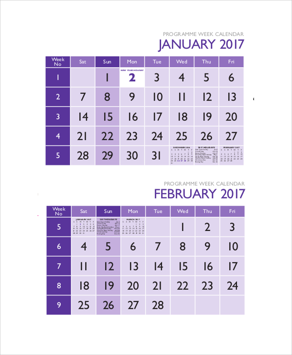 printable program week calendar
