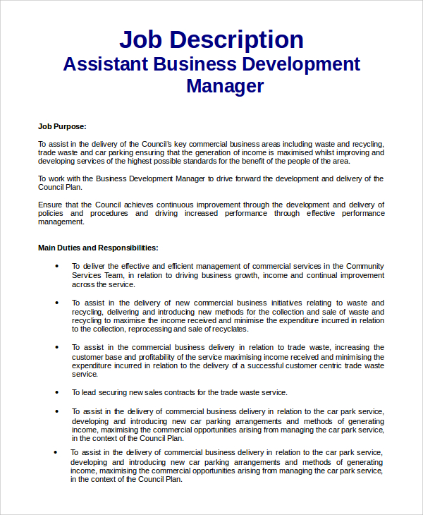 Free 9 Sample Business Development Job Description Templates In Pdf Ms Word