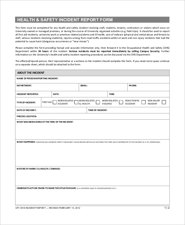 safety incident report form