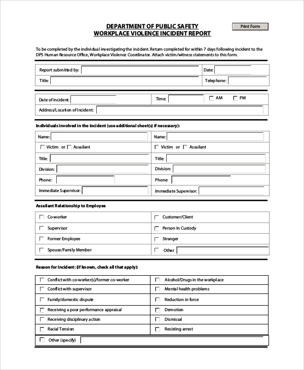 Free Sample Incident Report Form Templates