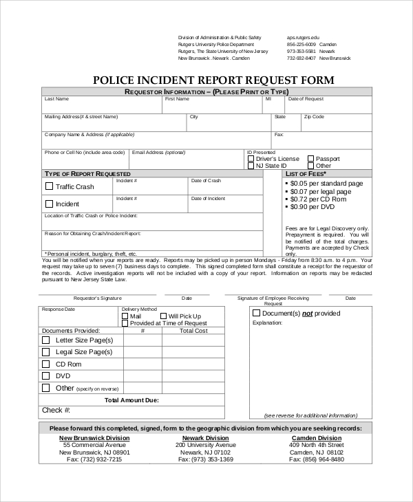 police incident report request form