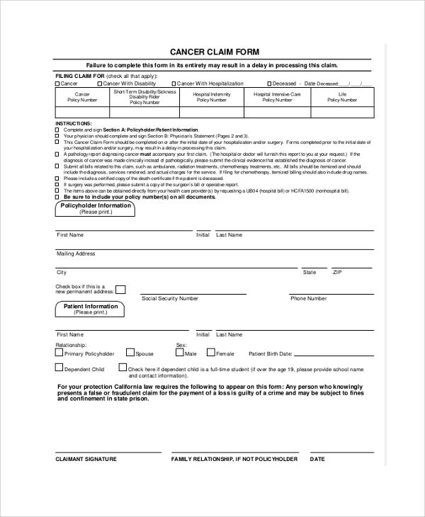 Printable Aflac Claim Forms 2037