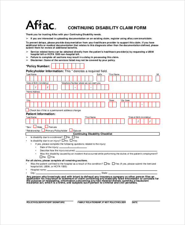 continuing disability claim form