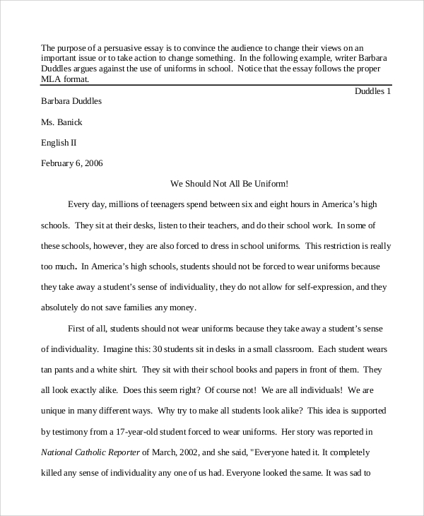 persuasive essay example high school