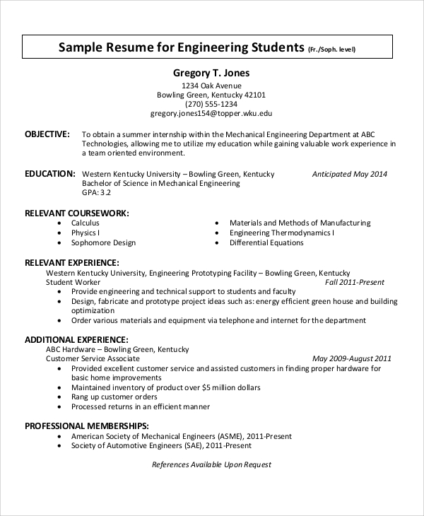 job resume example for college students1