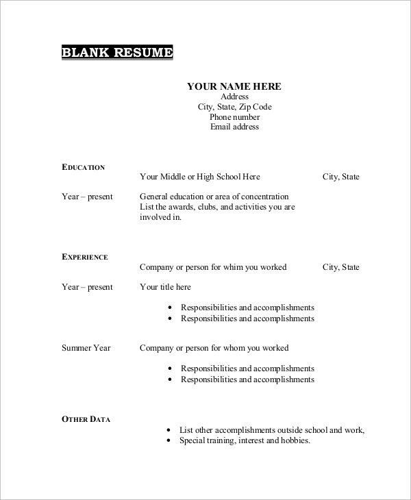 blank resume example