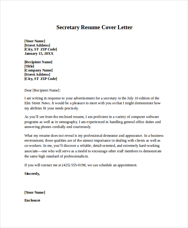 FREE 7+ Cover Letter For Resume Samples in PDF | MS Word