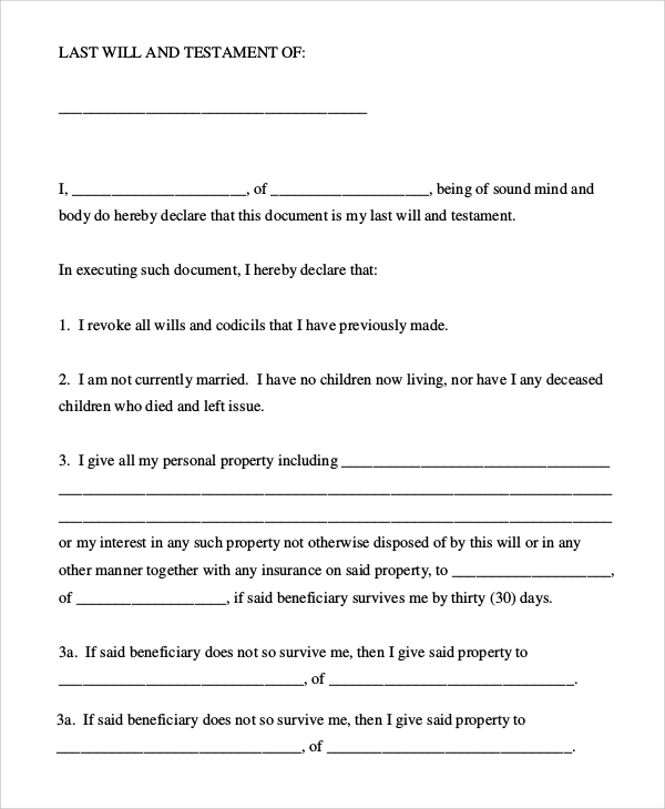 Worksheet For Last Will And Testament