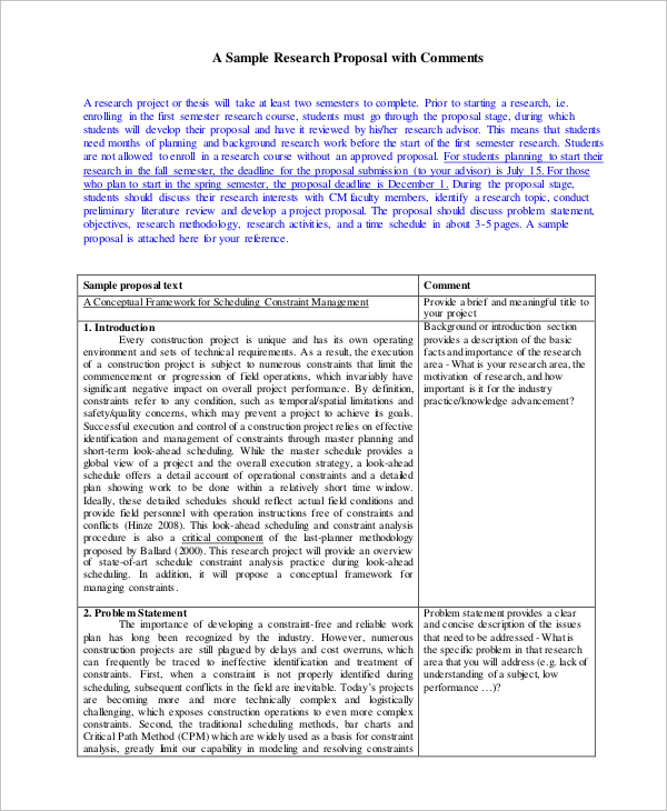 context of research proposal example