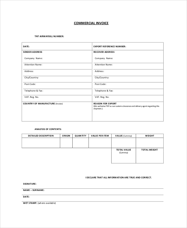 blank commercial invoice