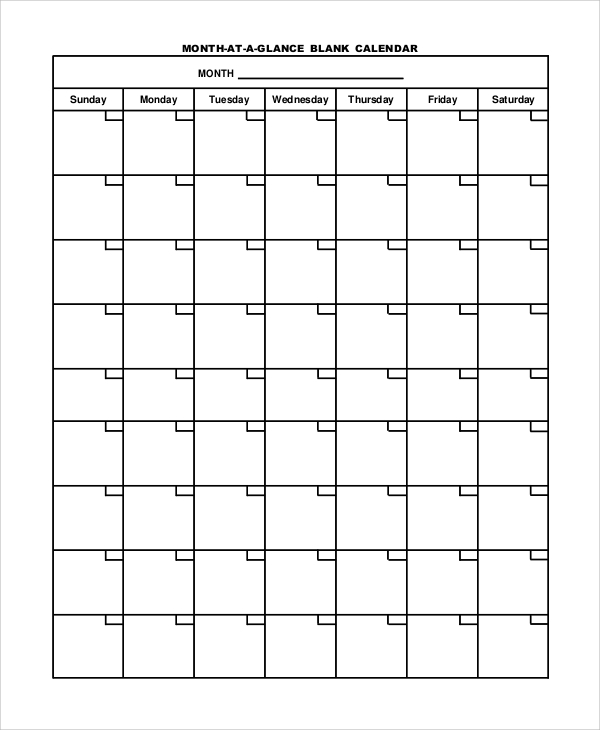 generic blank monthly calendar