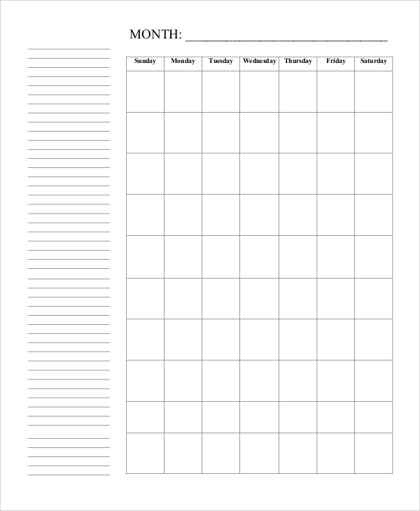 blank monthly calendar example 