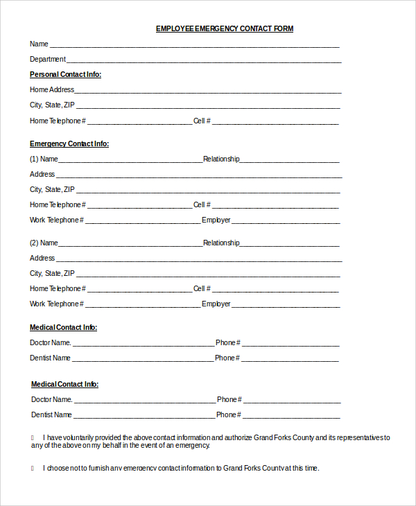 employee emergency contact form