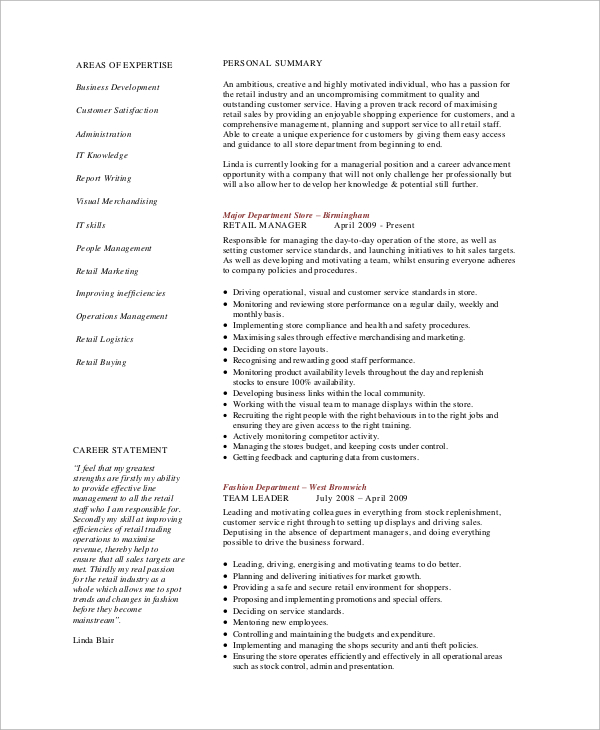 sample retail resume