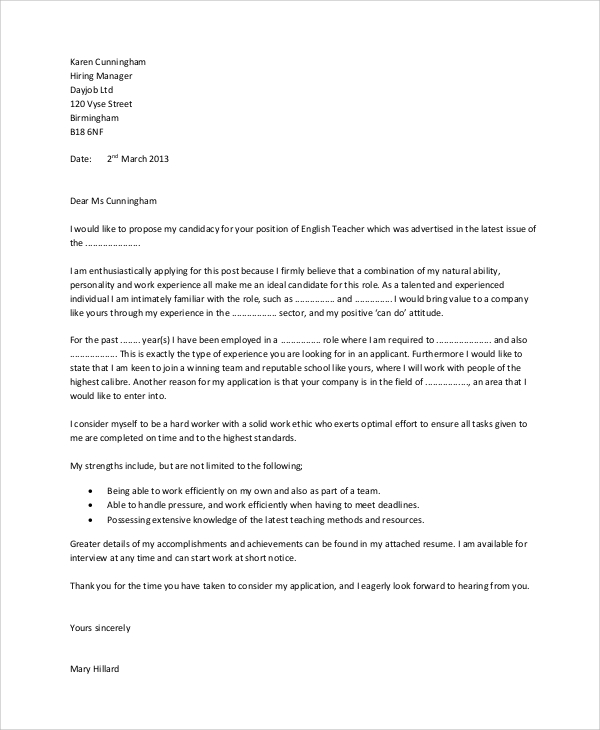 Free 12 Sample Teacher Cover Letter Templates In Pdf Ms Word Google Docs Pages