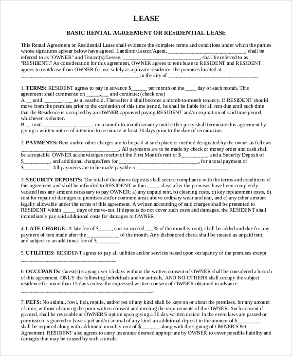 free 10 sample basic rental agreement templates in pdf ms word