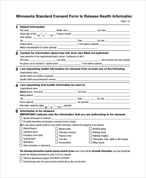 standard release of information form