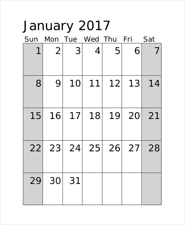 FREE 13 Printable Monthly Calendar Samples In PDF MS Word Excel Google Docs Pages