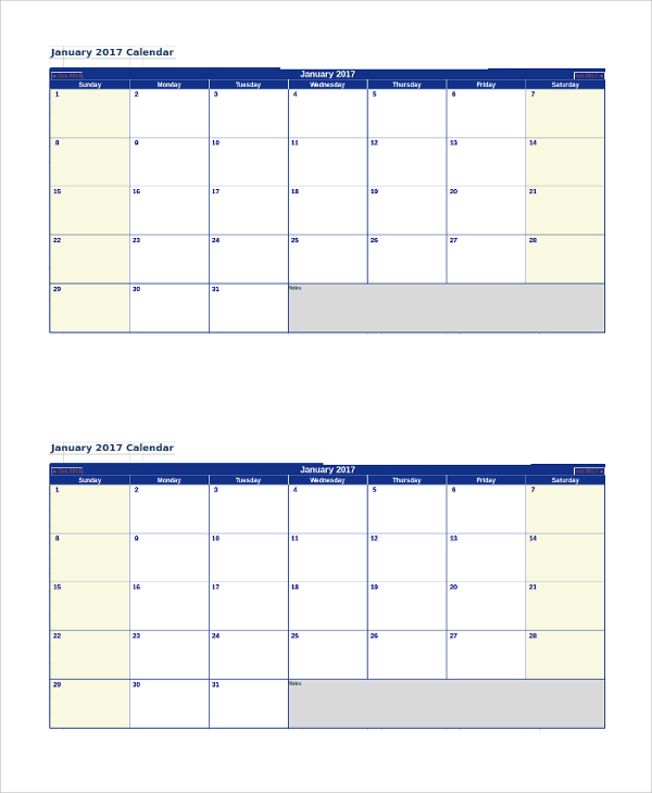 printable excel monthly calendar