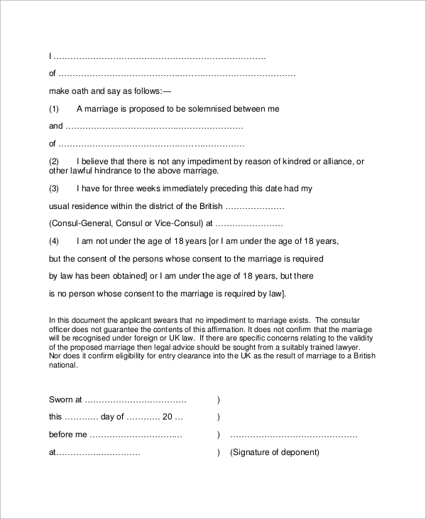 marriage affidavit form