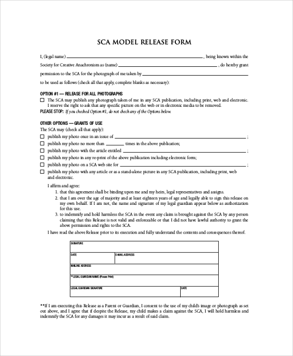 sca model release form