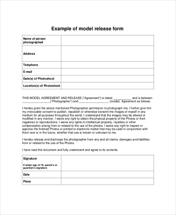 example of model release form