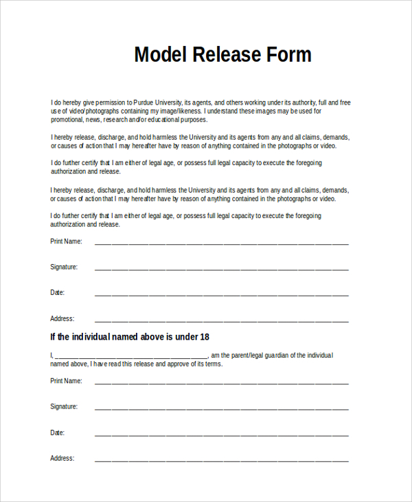 Free 9 Sample Model Release Forms In Pdf Ms Word