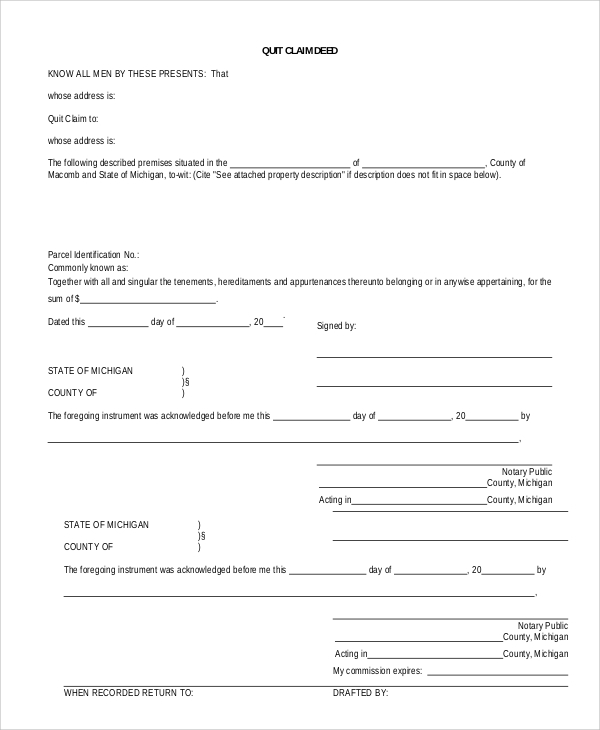 FREE 8 Sample Quick Claim Deed Forms In PDF MS Word