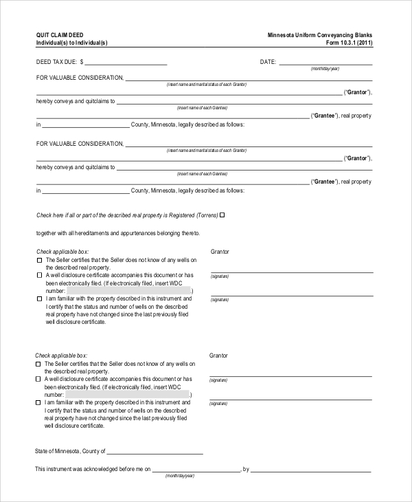 printable quick claim deed form